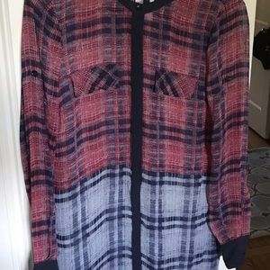 BCBG MAXAZRIA Silk LS Plaid Tunic Shirt Dress XS